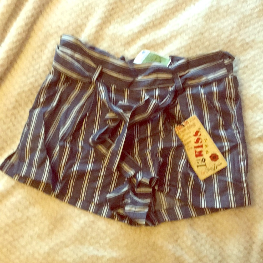 Blue and white striped shorts